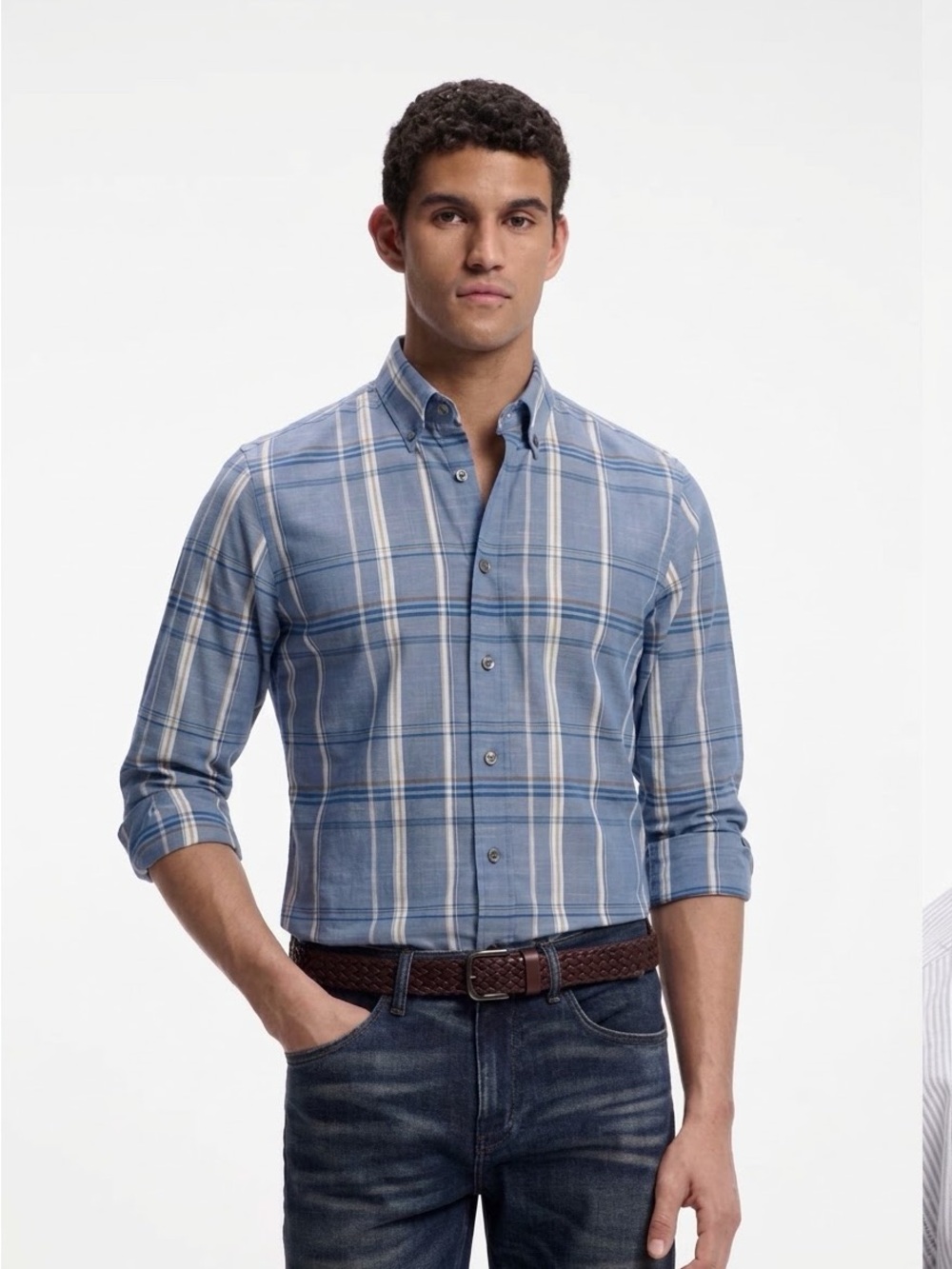 HUGO BOSS Men's Ronni Slim Fit Stretch Plaid Button-up Shirt - Blue, Medium